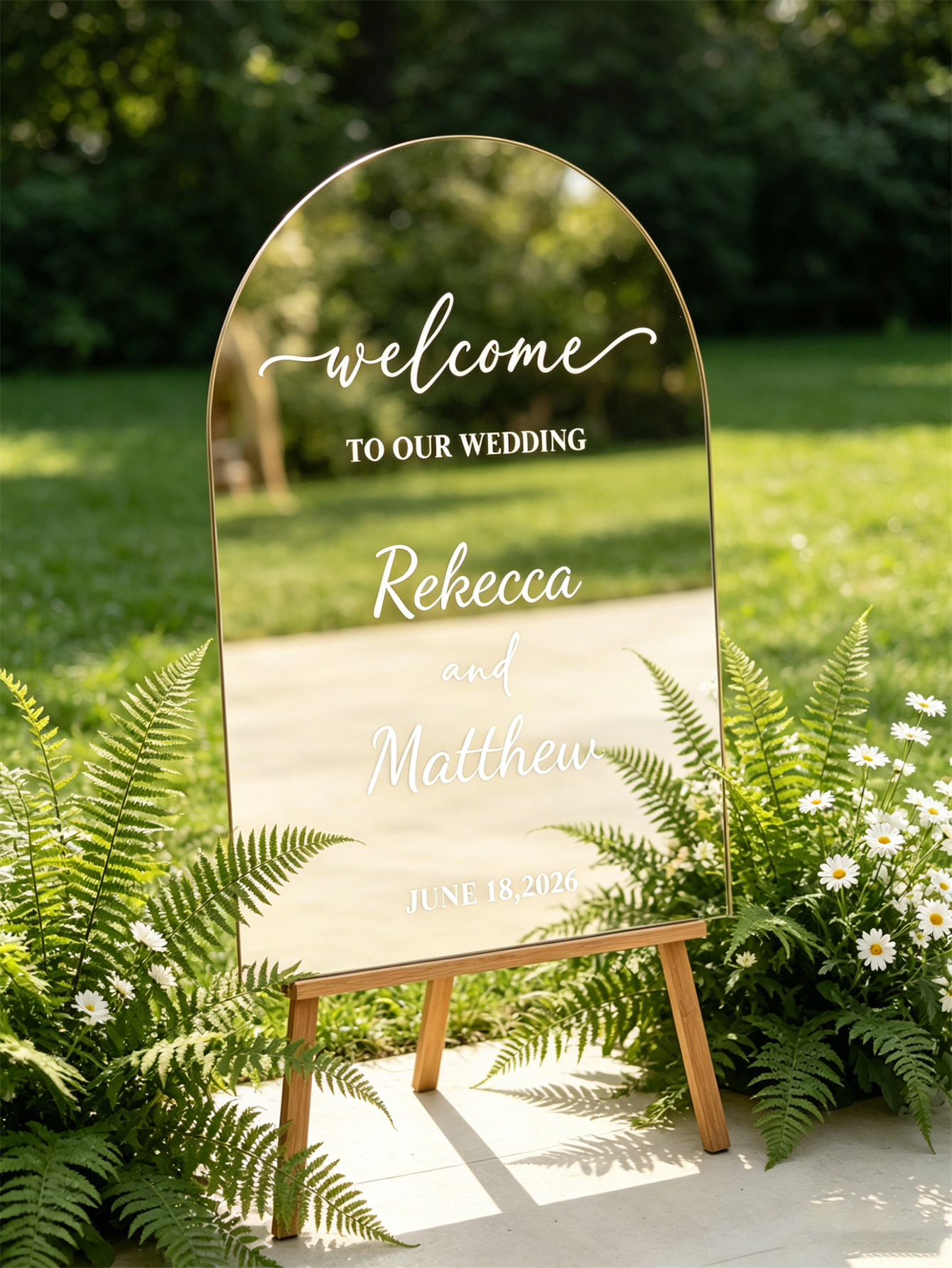 Mirror acrylic welcome signs, golden mirror wedding direction signs, custom wedding direction signs, ceremony welcome signs